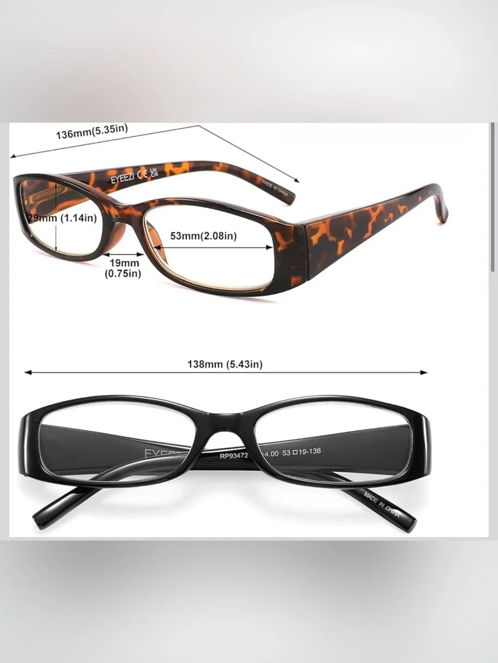 Slim Rectangle Reading Glasses - Multiple Colors